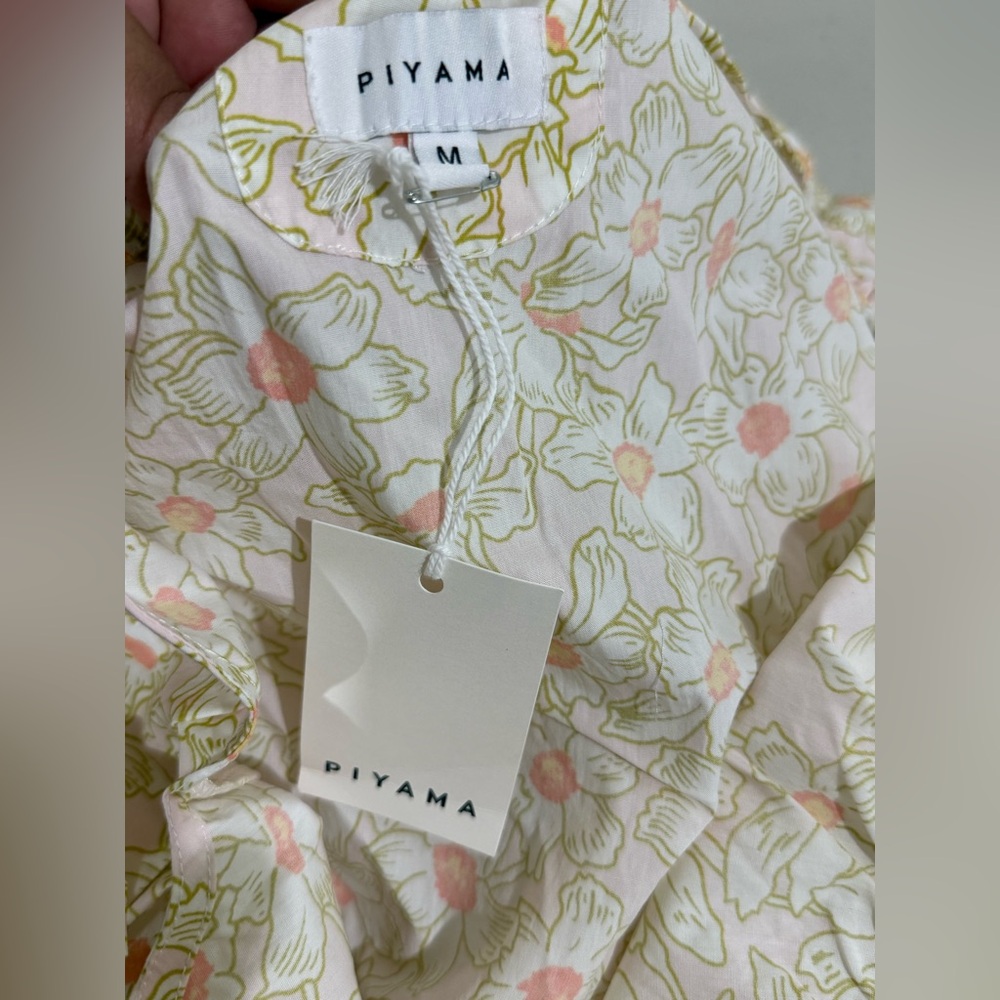 Piyama High-Low Floral Ruffle Strap Dress - Cream with Pink & Green - Picture 8 of 9